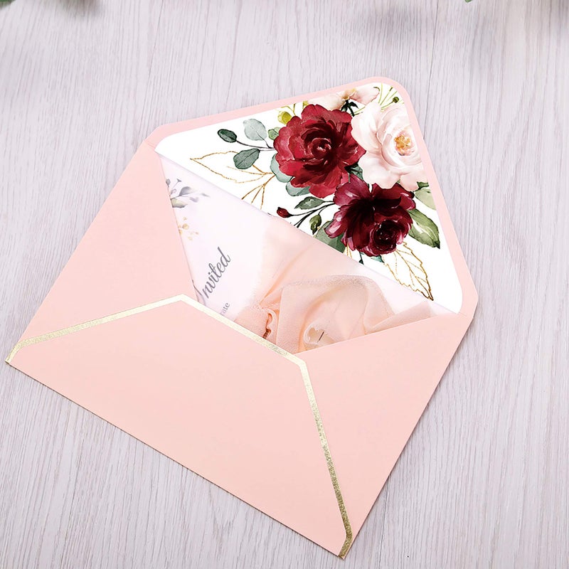 DORIS HOME 25PCS Invitations Cards for Bridal Shower Invite/Baby Shower/Wedding/Rehearsal (25PCS Pink Burgundy Flower Fill-in) - Image 3